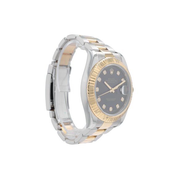 Rolex Datejust II 116333 41mm Black Diamonds Dial Fluted Bezel Oyster Band - Picture 9 of 10